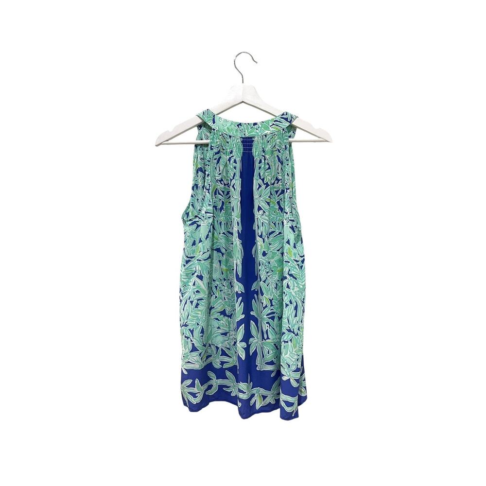 Lilly Pulitzer Top Womens Large Blue Green Silk Halter Tunic Sleeveless Tropical - Picture 4 of 9